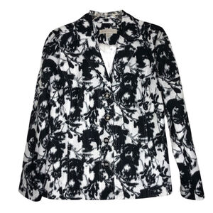 Laura ASHLEY Black & White Floral Button Front Blazer with Pockets - Size Small